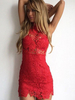Spitzenkleider Rot Kleid Mit Spitze lichtdurchlässig mit Halter Kleider Damenmode ärmellos und Spitzen für Sommer Spitze