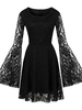 Spitzenkleider Schwarz Kleid Mit Spitze Langarm Cutouts mit Rundkragen Kleider für Frühling und Winter und Herbst knielang Polyester