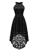 Spitzenkleider Schwarz Kleid Mit Spitze mit High-Low Design und Rundkragen Kleider Damenmode ärmellos für Sommer und Herbst im sexyen Style