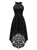 Spitzenkleider Schwarz Kleid Mit Spitze mit High-Low Design und Rundkragen Kleider Damenmode ärmellos für Sommer und Herbst im sexyen Style