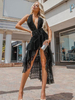 Spitzenkleider Schwarz Kleid Mit Spitze mit rückenfreiem Design V-Ausschnitt Kleider Damenmode ärmellos für Sommer im schicken & modischen Style