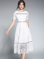 Spitzenkleider Weiß Kleid Mit Spitze Alltagskleidung mit Rundkragen Kleider Damenmode Kurzarm Cutouts für Sommer im casualen Stil Spitze