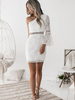 Spitzenkleider Weiß Kleid Mit Spitze Einschulter Langarm Kleider Damenmode Cutouts und Sommer im schicken & modischen Style Spitze