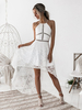 Spitzenkleider Weiß Kleid Mit Spitze mit überkreuzten Trägern am Rücken ärmellos und Spaghettiträger Damenmode Kleider für Sommer Spitze
