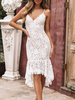 Spitzenkleider Weiß Kleid Mit Spitze mit figurbetonendem Design ärmellos und Spitzen Kleider V-Ausschnitt für Sommer mit Blattmuster Spitze