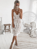 Spitzenkleider Weiß Kleid Mit Spitze mit figurbetonendem Design ärmellos und Spitzen Kleider V-Ausschnitt für Sommer mit Spitzen Spitze