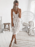 Spitzenkleider Weiß Kleid Mit Spitze mit figurbetonendem Design ärmellos und Spitzen Kleider V-Ausschnitt für Sommer mit Spitzen Spitze