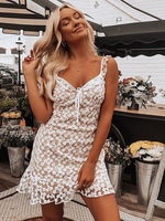 Spitzenkleider Weiß Kleid Mit Spitze mit figurbetonendem Design U-Ausschnitt Kleider ärmellos und Trägern / Riemchen für Sommer