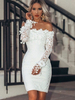 Spitzenkleider Weiß Kleid Mit Spitze mit figurbetonendem Design und Carmenausschnitt Kleider Damenmode Langarm für Sommer im sexyen Style Spitze