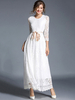 Spitzenkleider Weiß Kleid Mit Spitze mit Rundkragen 3/4 Ärmel Kleider Damenmode und Gürtel für Frühling und Herbst im femininen Style Spitze