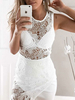 Spitzenkleider Weiß Kleid Mit Spitze ärmellos mit Rundkragen für Sommer Damenmode Kleider Spitze und Straßen-Style