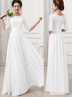 Spitzenkleider Weiß Kleid Mit Spitze schmale Passform mit Rundkragen Kleider Damenmode 1/2 Ärmel Maxikleider für Sommer im süßen und hübschen Style