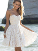 Spitzenkleider Weiß Kleid Mit Spitze schmale Passform ärmellos mit Falten Damenmode Kleider Herz-Ausschnitt für Sommer Spitze und Cocktail Party