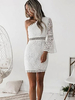 Spitzenkleider Weiße One-Shoulder Lange Ärmel Offene Schulter Bodycon Midi Kleider