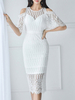 Spitzenkleider White Jewel Neck Kurzarm Ärmel geschichtet ausgeschnitten Sexy Kleider