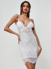 Spitzenkleider White Sweetheart Neck Ärmellose Stretch Split Front Casual Midi Kleider