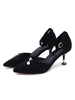Spitzschuh Heels Wildleder Schwarze Perlen Knöchelriemen Pumps für Frauen