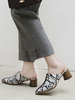 Spitzzehen Pantoletten Leder Weiß Snake Print Block Heel Schuhe