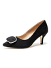 Spitzzehenabsätze Wildleder Schwarz Metall Detail Slip On Pumps für Frauen