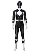 Springe zum Anfang der Bildergalerie Mächtige Morphin Power Rangers Schwarzer Waldläufer Zentai Jumpsuit Cosplay Kostüm