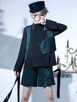 Steampunk Lolita 2-teiliges Set Dunkelgrüne ärmellose Hose Mantel Lolita Outfits