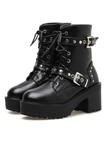 Steampunk Lolita Boots Schwarz-runde Zehe PU-Leder Lolita Schuhe