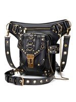 Steampunk Lolita Handtasche Schwarz PU Leder Metall Details Taillenverpackung Gothic Lolita Zubehör