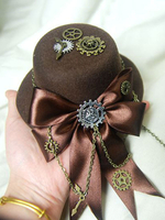 Steampunk Lolita Hut Burgund Zahnräder Bogen Deco Vintage Oji Lolita Kopfbedeckungen