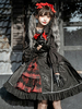 Steampunk Lolita JSK Kleid Neverland Blumendruck Rüschen Schwarz Sweet Lolita Pullover Rock