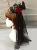 Steampunk Lolita Kopfschmuck Feder Floral Hut Metallic Plissee Tüll Schwarz Lolita Veil
