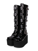 Steampunk Lolita Stiefel aus PU-Leder mit runder Kappe und schwarzen Lolita-Schuhen