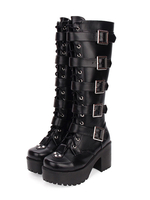 Steampunk Lolita Stiefel Leder Round Toe Schwarz Lolita Schuhe