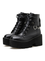 Steampunk Lolita Stiefel Leder Round Toe Schwarz Lolita Schuhe
