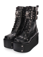 Steampunk Lolita Stiefel Leder Round Toe Schwarz Lolita Schuhe