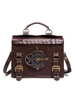 Steampunk Lolita Tasche Kaffee Braun PU Ledernieten Metall Details Umhängetasche Lolita Zubehör