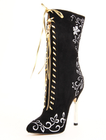 Stiefel aus Veloursleder mit Stickerei in Schwarz