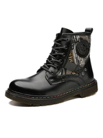 Stiefel für Herren Fashion Artwork Runde Zehen PU Leder Schwarz Schnürstiefel