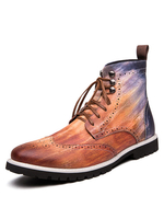 Stiefel für Mann Distressed Round Toe Brown Ombre geschnitzte PU-Leder Martin Stiefel