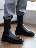 Stiefel mit mittlerer Wade für Frauen Schwarze PU-Leder-Stiefeletten mit runden Zehen und flachen Formen