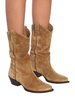 Stiefel mit mittlerer Wade Hellbraune Patched Carved Embroidered Pointed Toe Boots