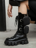 Stiefel mit mittlerer Wade Schwarzer runder Zehenriemen Verstellbare Stiefel für PU-Frauen