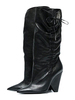 Stiefel mit mittlerer Wade; schwarzer; spitz zulaufender Absatz; Absatz mit mittlerem Absatz; Schnürung; PU-Lederstiefel