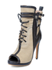 Stiefeletten aus Leinen mit Schnüren und Farbblock und Stilettos in Aprikosenfarbe