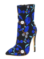 Stiefeletten aus Seide und Satin mit Stickereien und Pop-Art Muster und Stilettos für Straßen-Style im schicken & modischen Style standartig Stielette