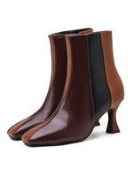 Stiefeletten Brown Square Toe Stöckelschuhe Leder