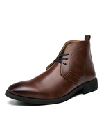 Stiefeletten für Herren Runde Zehen PU Leder Schnürschuhe Braun Martin Stiefel