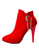 Stiefeletten Rote Ankle Boots Frauen High Heel Spitz Zehen Stilett Booties Mit Metall Detail