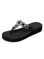 Stilvolle Beach Strandsandalen für Damen mit Edelstein geschmückt in Schwarz