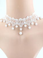 Stilvolle Halskette für Damen Mesh mit Spitzen in Weiß im schicken & modischen Style Choker Kunstperle für Damen