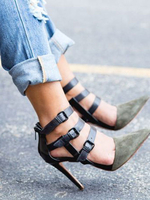 Stilvolle High Heels aus Nubukleder mit Schnallen und Farbblock und Fesselriemchen in Olivefür Straßen-Style Pumps 11cm mit Stilettos für Damen